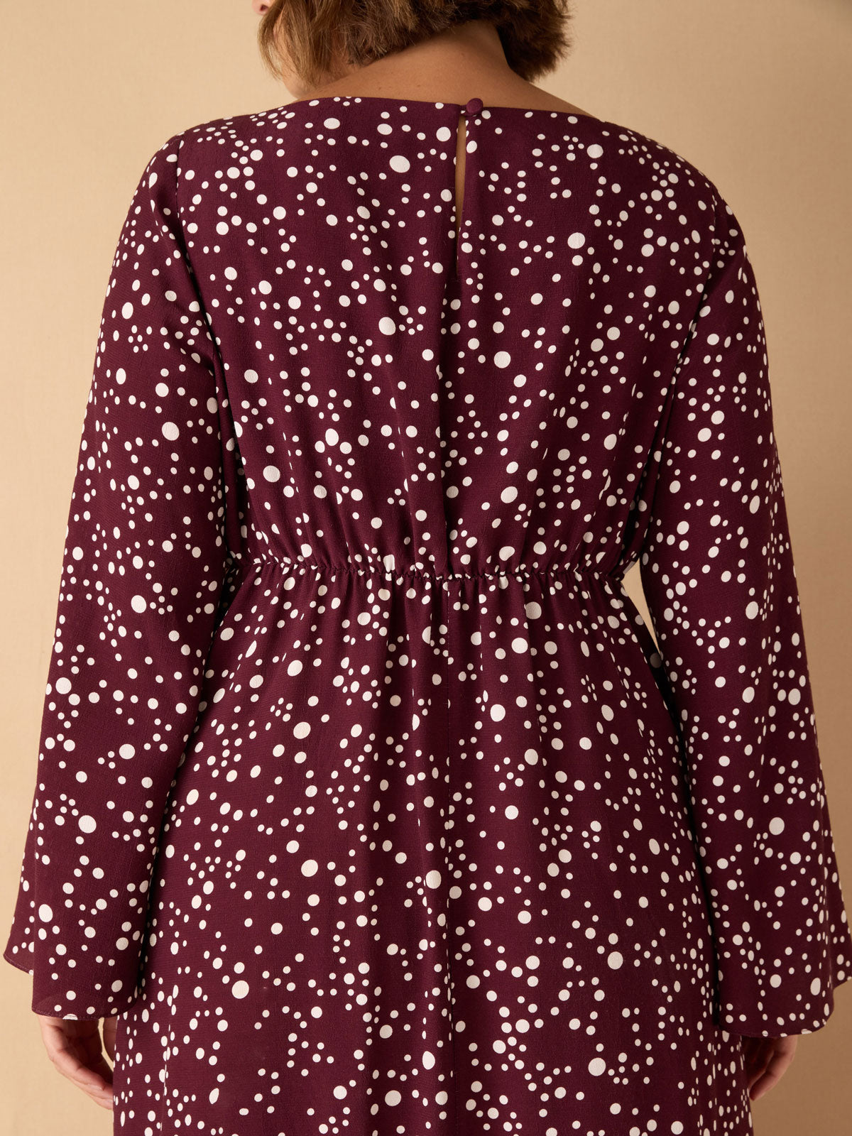 Burgundy Spot Print Keyhole Midi Dress