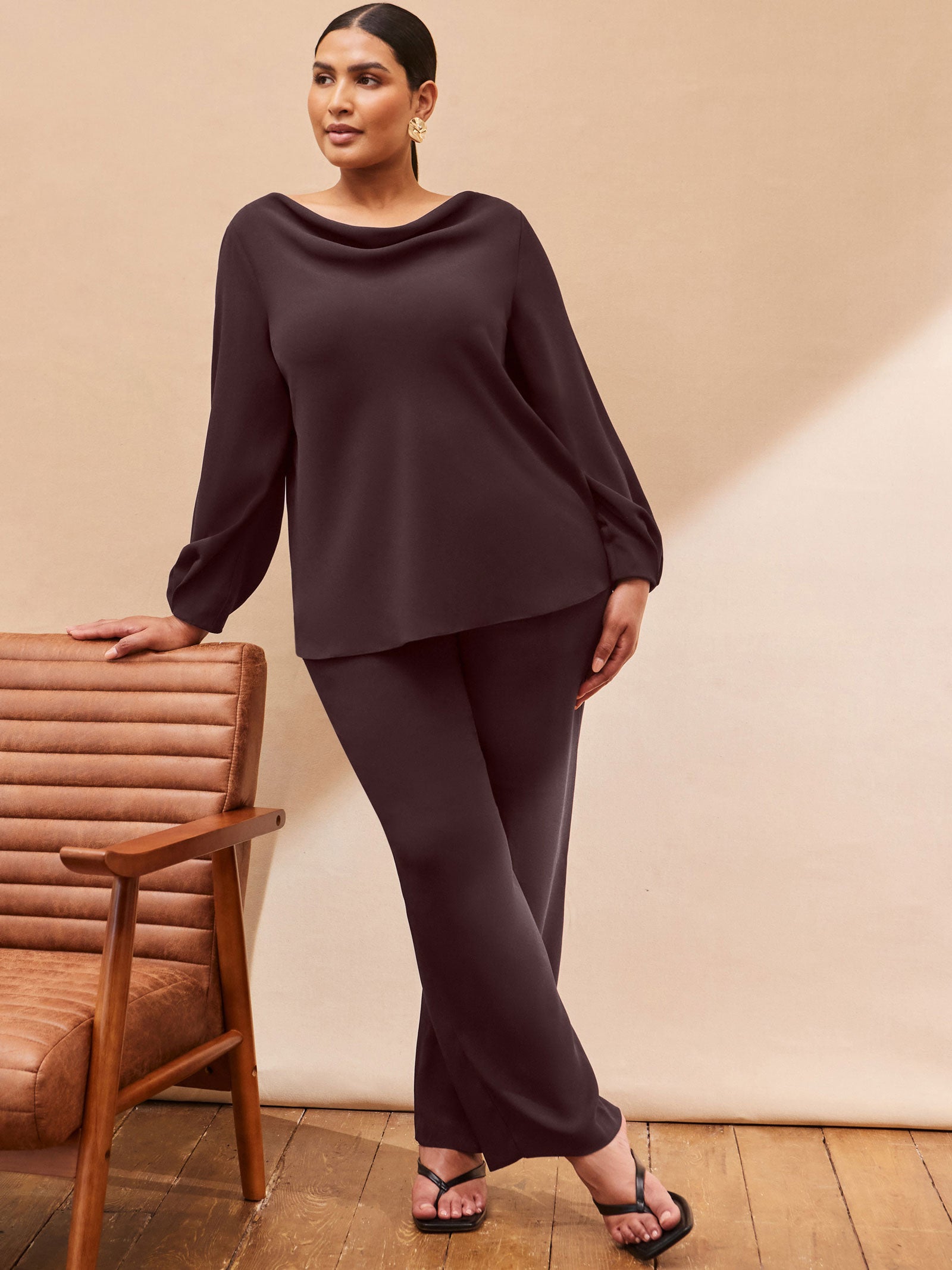 Chocolate Button Detail Wide Leg Trouser
