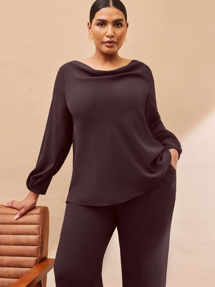Petite Chocolate Button Detail Wide Leg Trouser