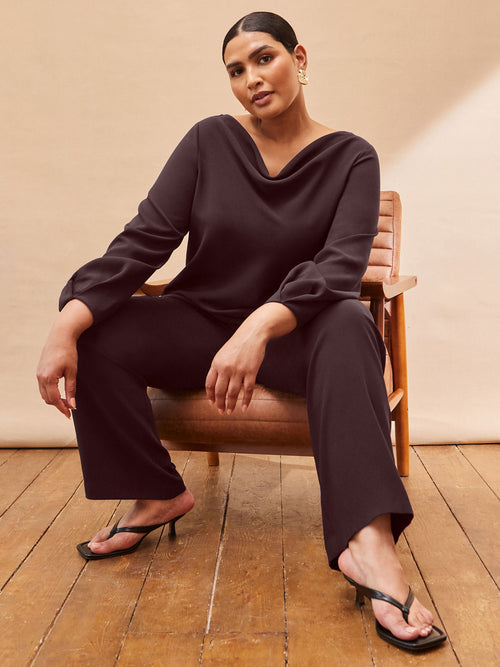 Petite Chocolate Button Detail Wide Leg Trouser
