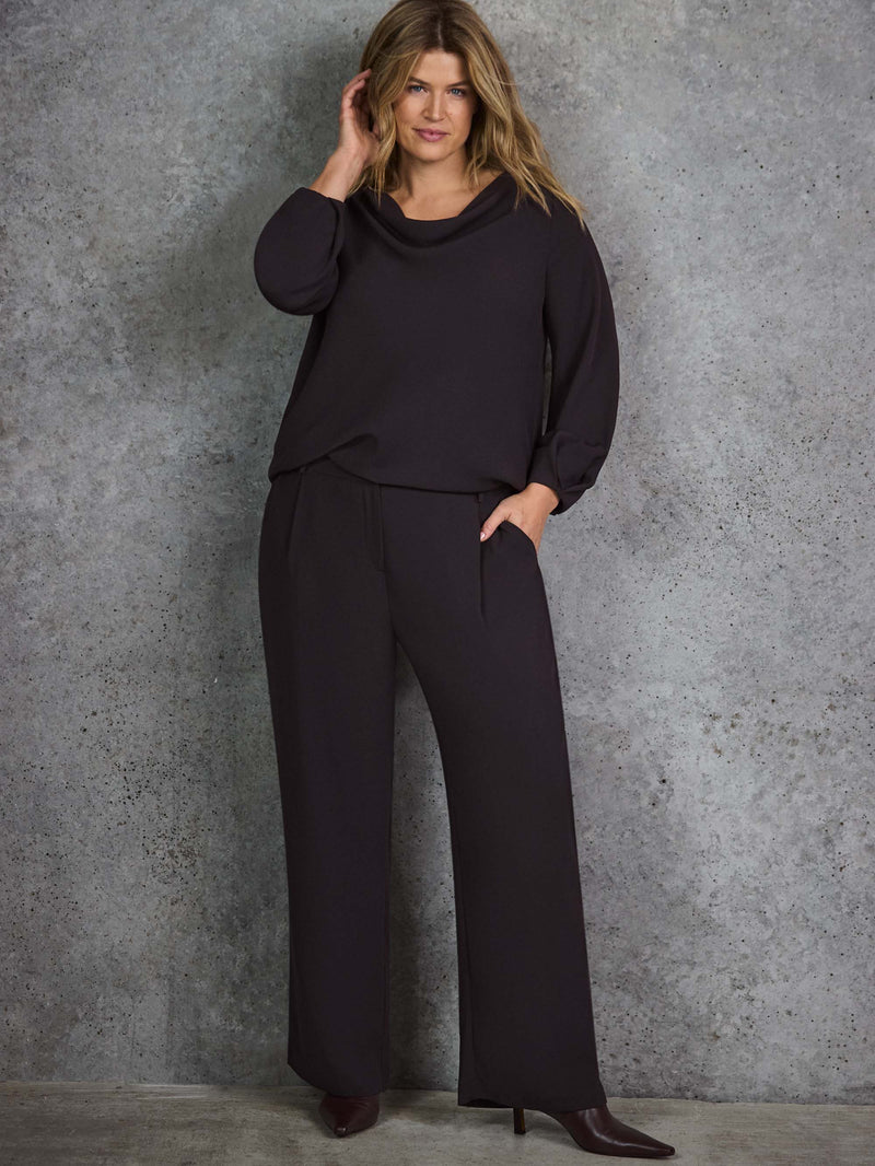 Petite Chocolate Button Detail Wide Leg Trouser