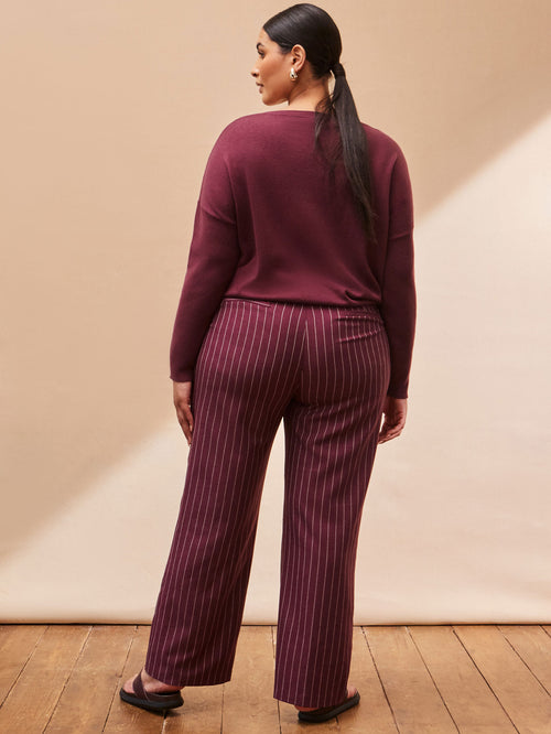 Burgundy Pinstripe Button Detail Wide Leg Trouser