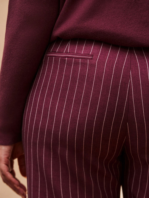 Burgundy Pinstripe Button Detail Wide Leg Trouser