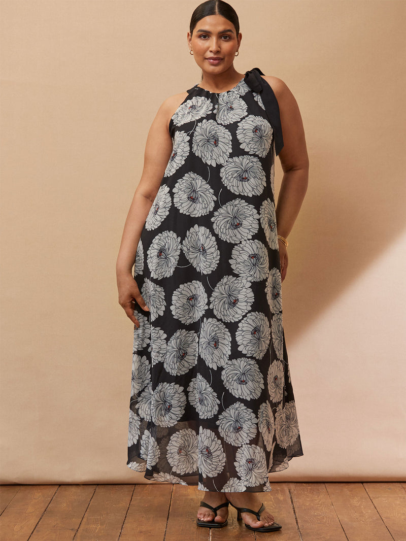 Floral Print Halter Neck Maxi Dress