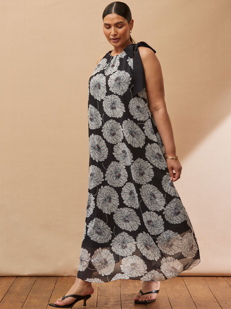 Floral Print Halter Neck Maxi Dress