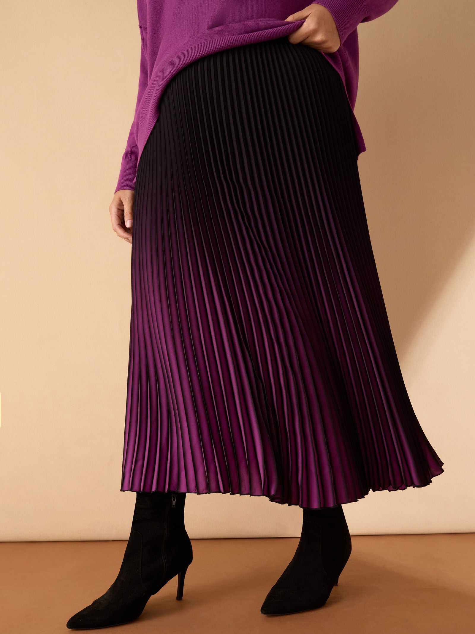 Purple Ombre Pleated Maxi Skirt