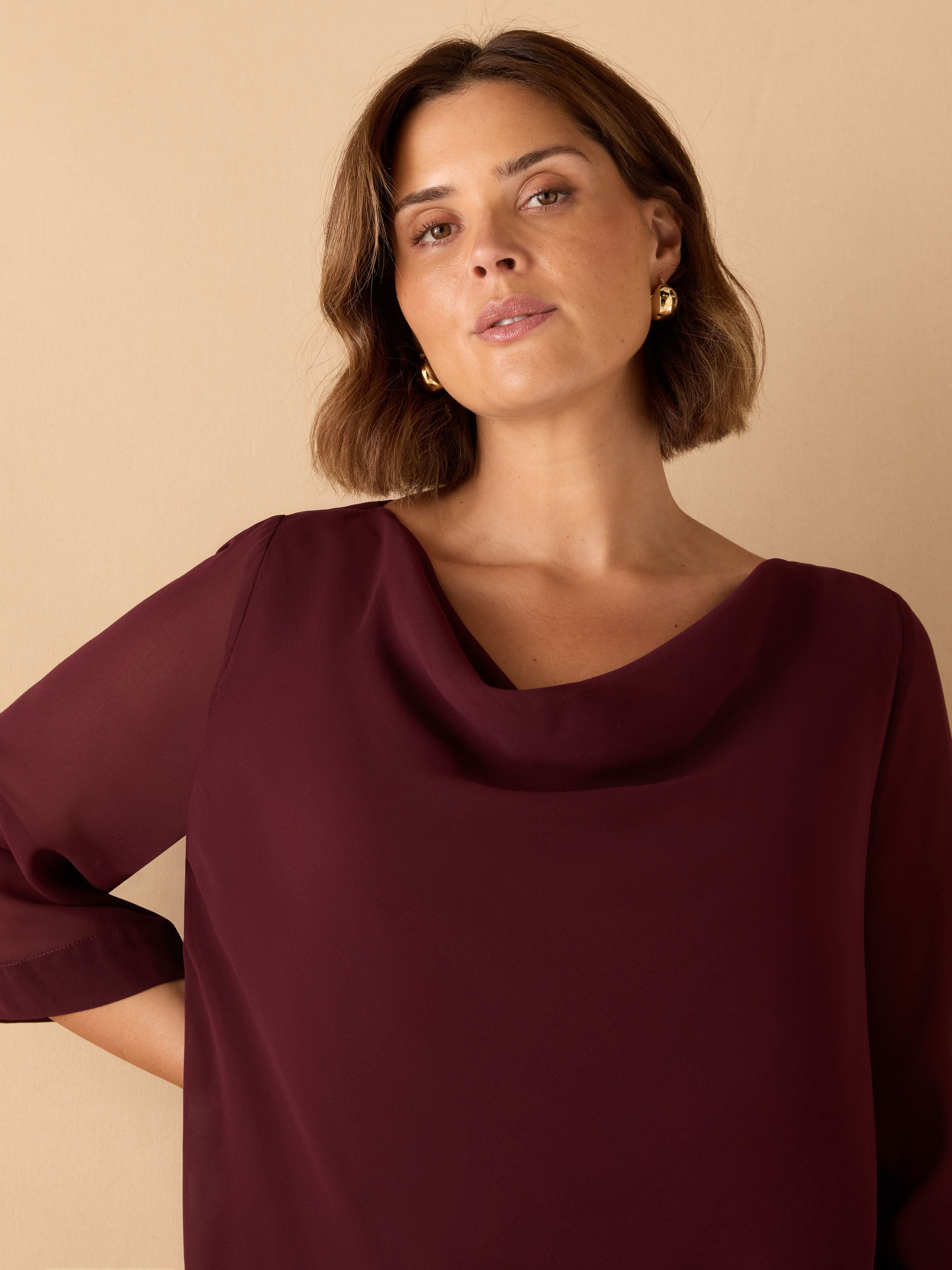 Burgundy Cowl Neck Overlay Top