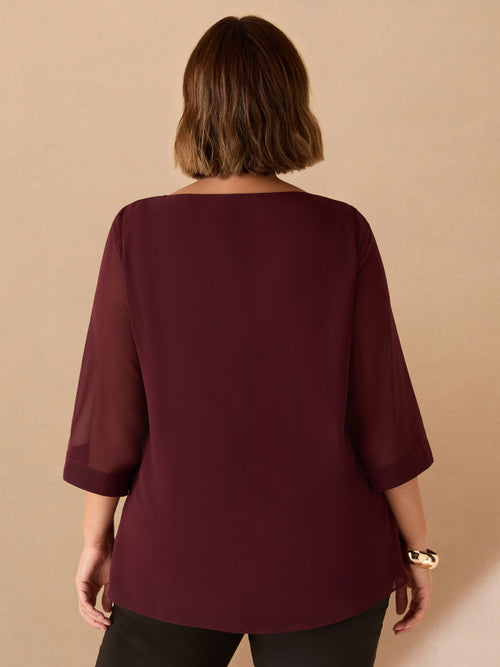 Burgundy Cowl Neck Overlay Top