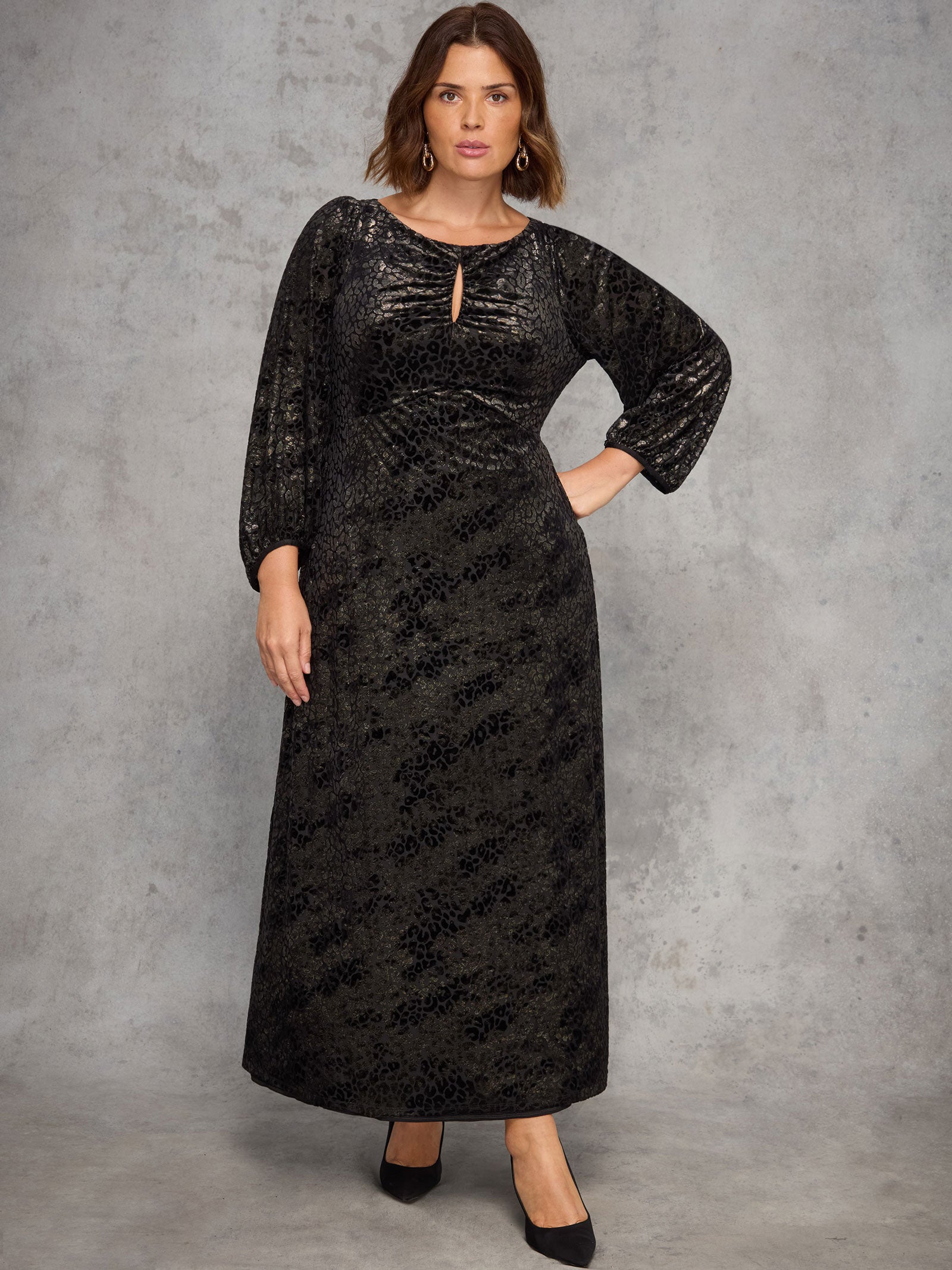 Gold Animal Velvet Burnout Jersey Maxi Dress