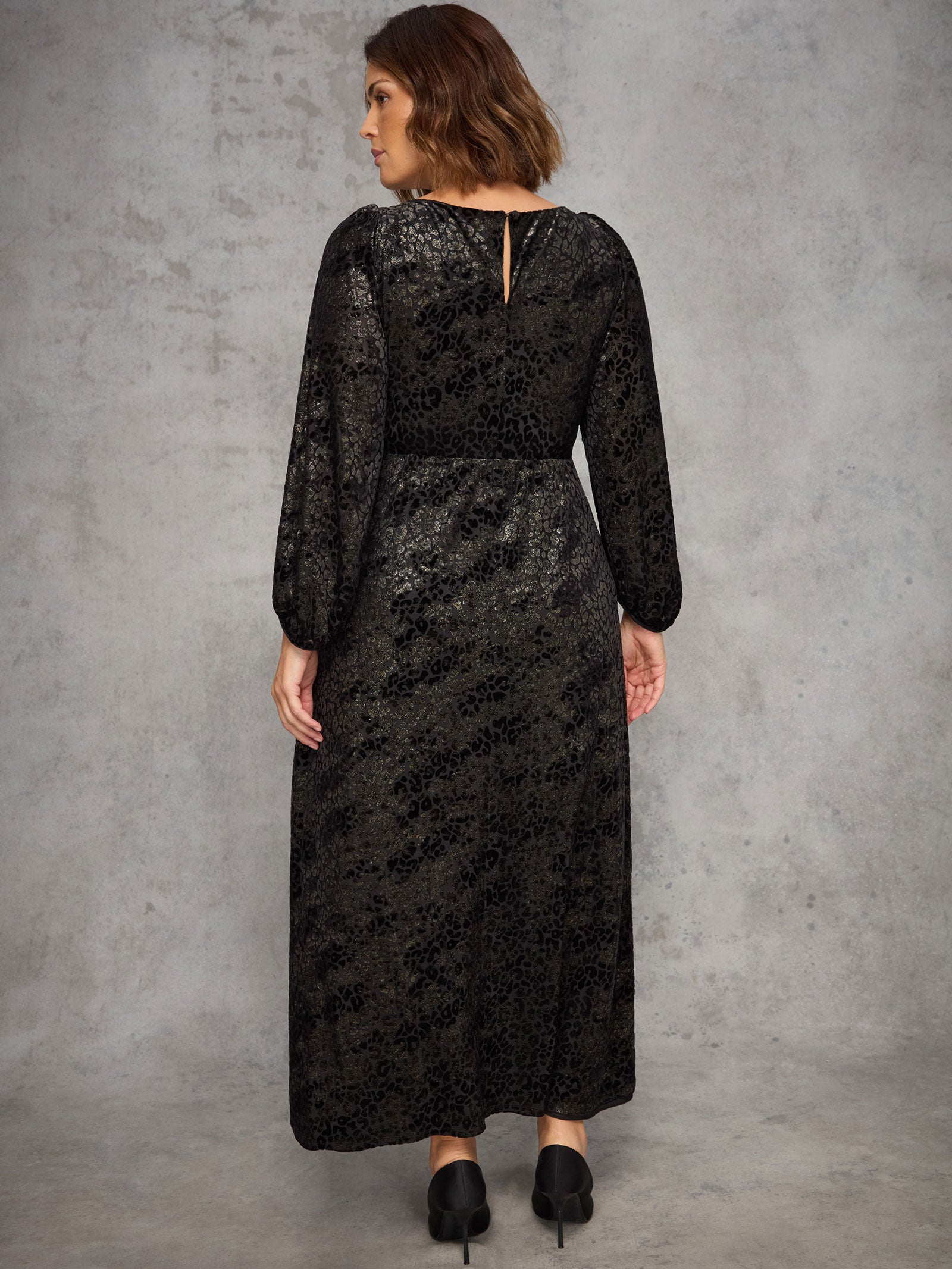 Gold Animal Velvet Burnout Jersey Maxi Dress