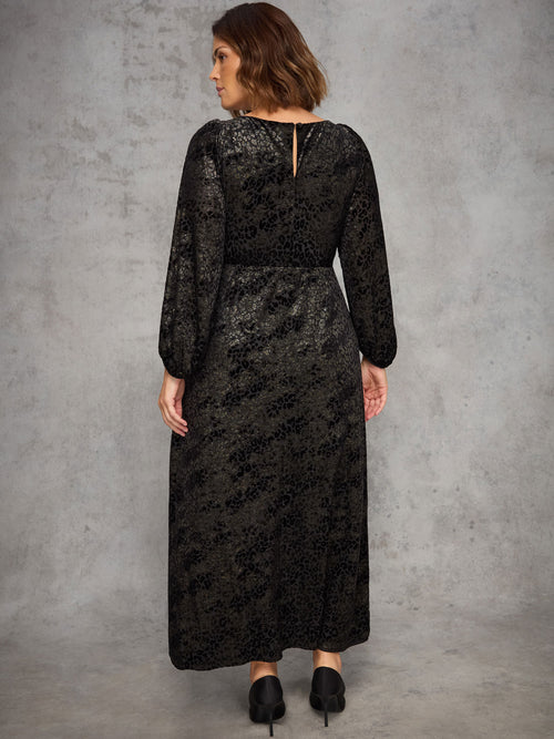 Gold Jacquard Burnout Dress