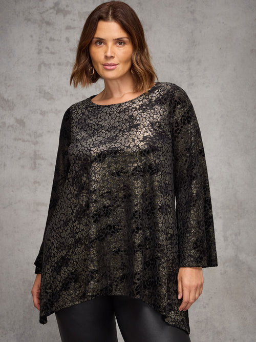 Gold Jacquard Burnout Hanky Hem Tunic