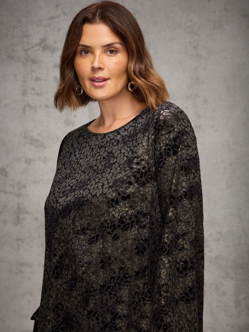 Gold Jacquard Burnout Hanky Hem Tunic