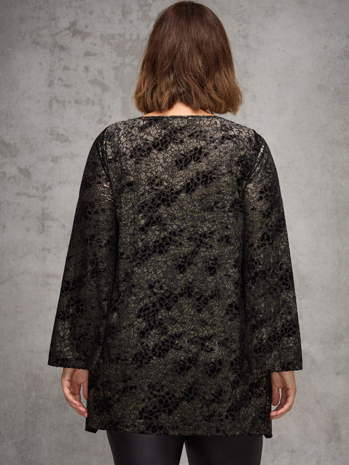 Gold Jacquard Burnout Hanky Hem Tunic