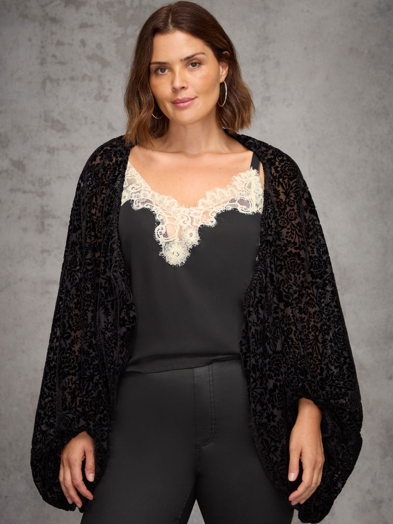 Black Burnout Velvet Kimono Jacket