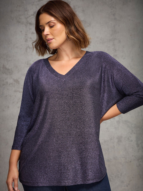 Purple Sparkle Jersey  V Neck Top
