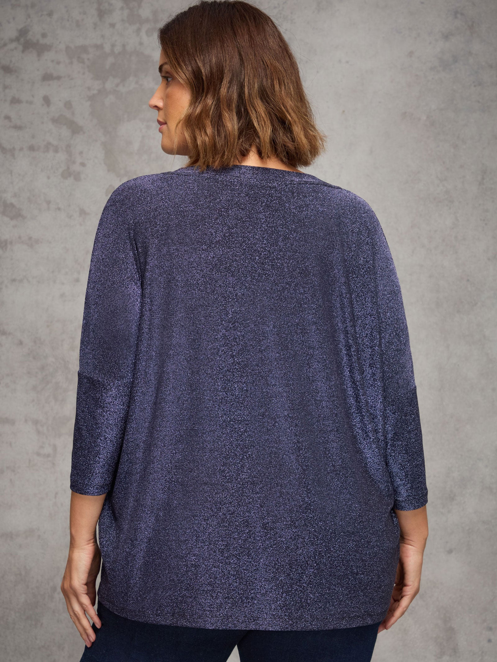 Purple Sparkle Jersey  V Neck Top