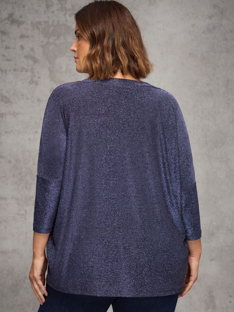 Purple Sparkle Jersey  V Neck Top