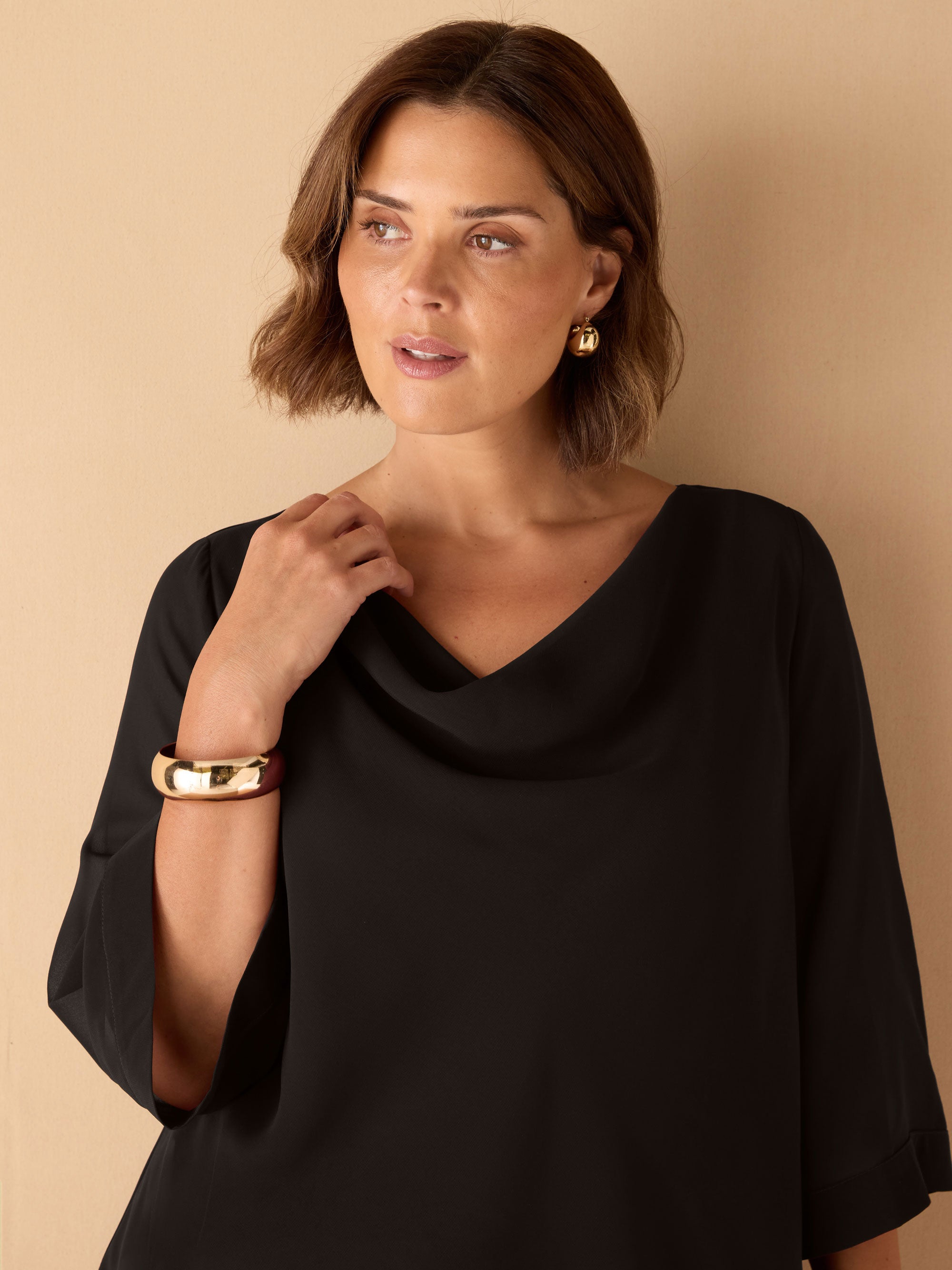 Black Cowl Neck Overlay Top