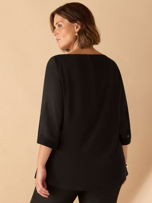 Black Cowl Neck Overlay Top
