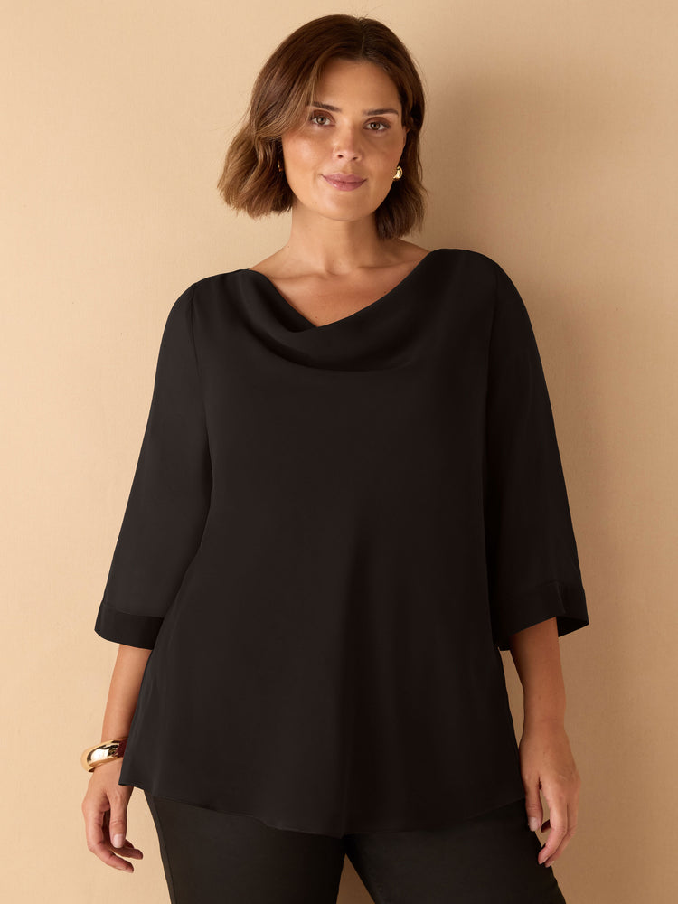 Black Cowl Neck Overlay Top