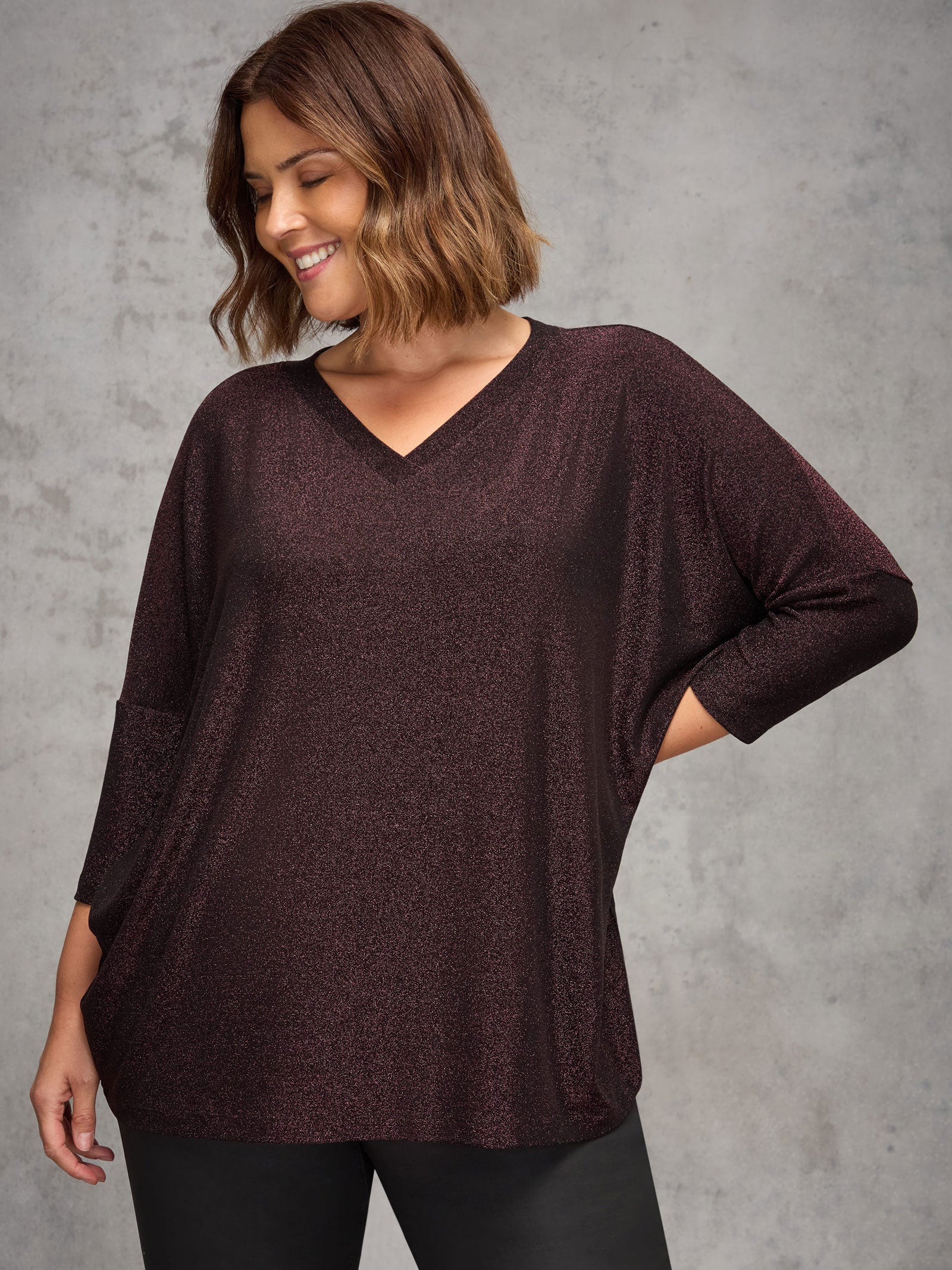 Bronze Sparkle Jersey V Neck Top