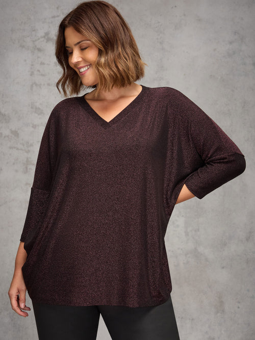 Bronze Sparkle Jersey V Neck Top