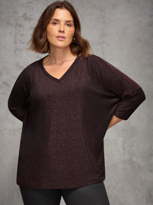 Bronze Sparkle Jersey V Neck Top