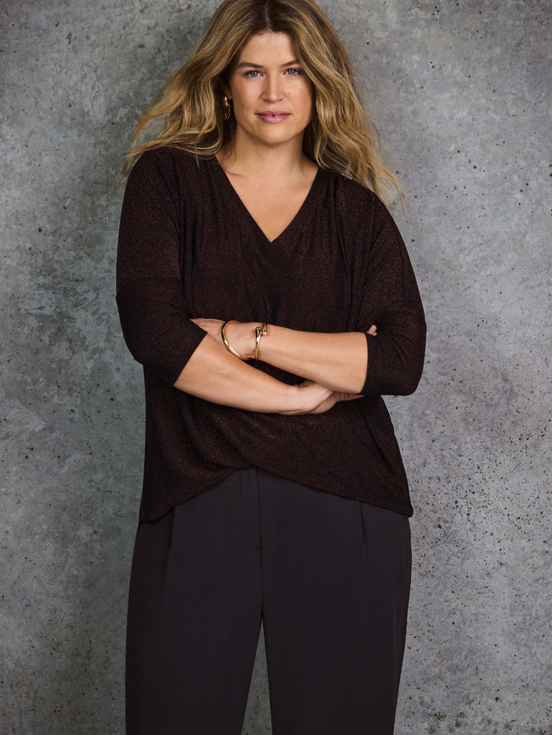 Bronze Sparkle Jersey V Neck Top