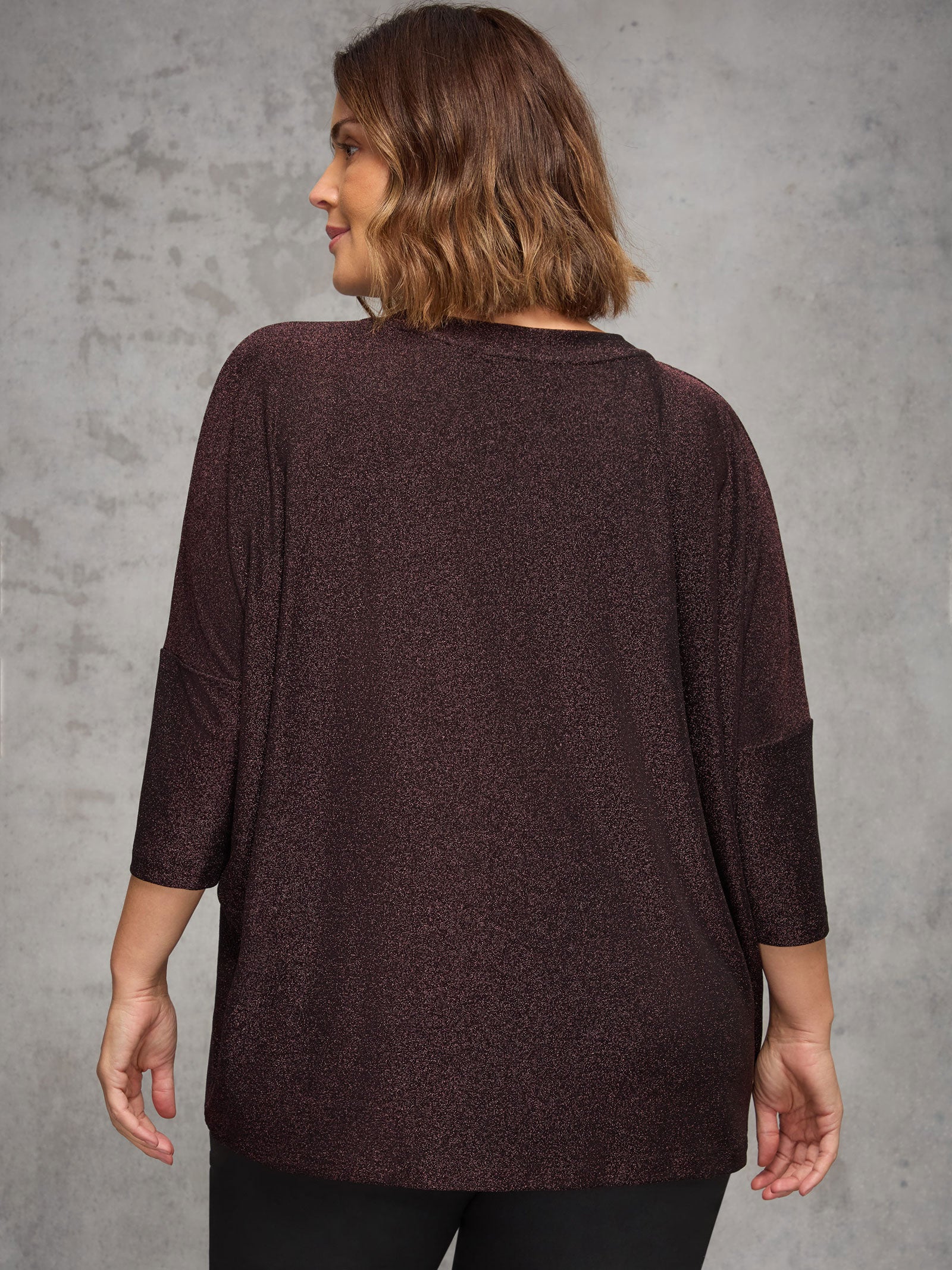 Bronze Sparkle Jersey V Neck Top