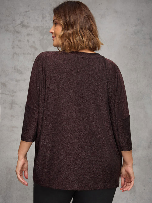 Bronze Sparkle Jersey V Neck Top