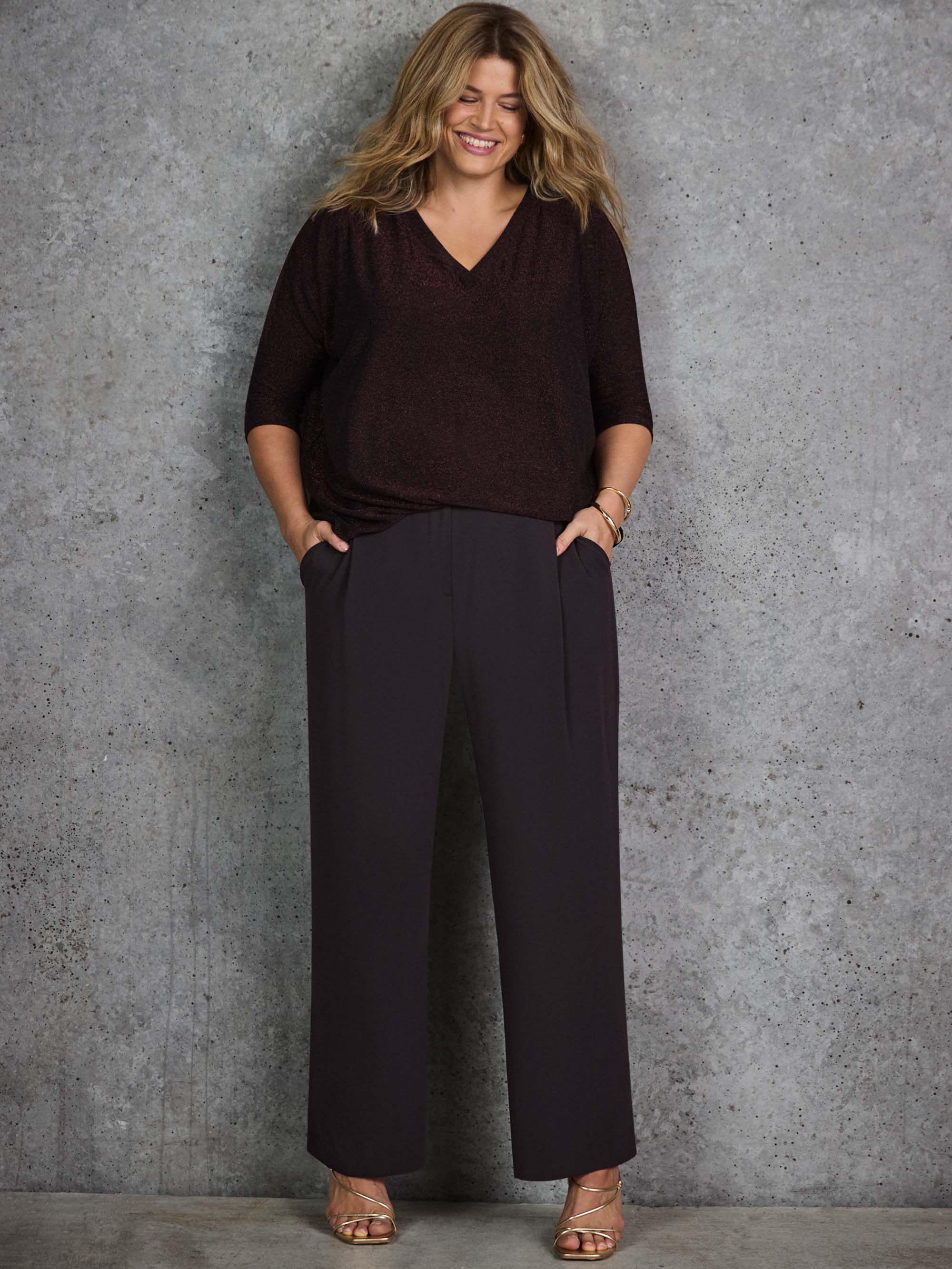 Bronze Sparkle Jersey V Neck Top