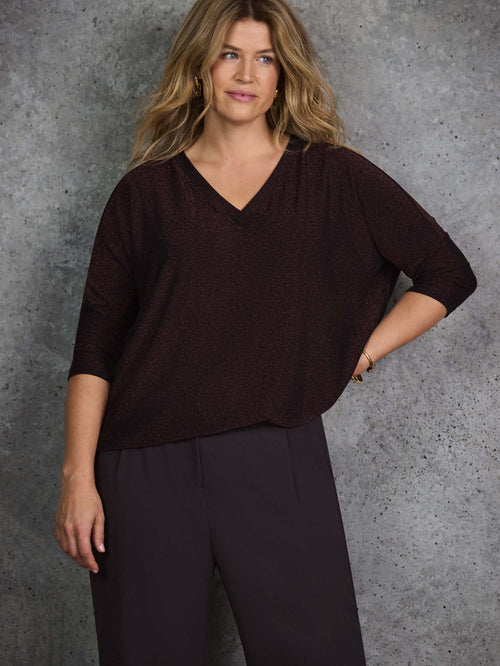 Bronze Sparkle Jersey V Neck Top