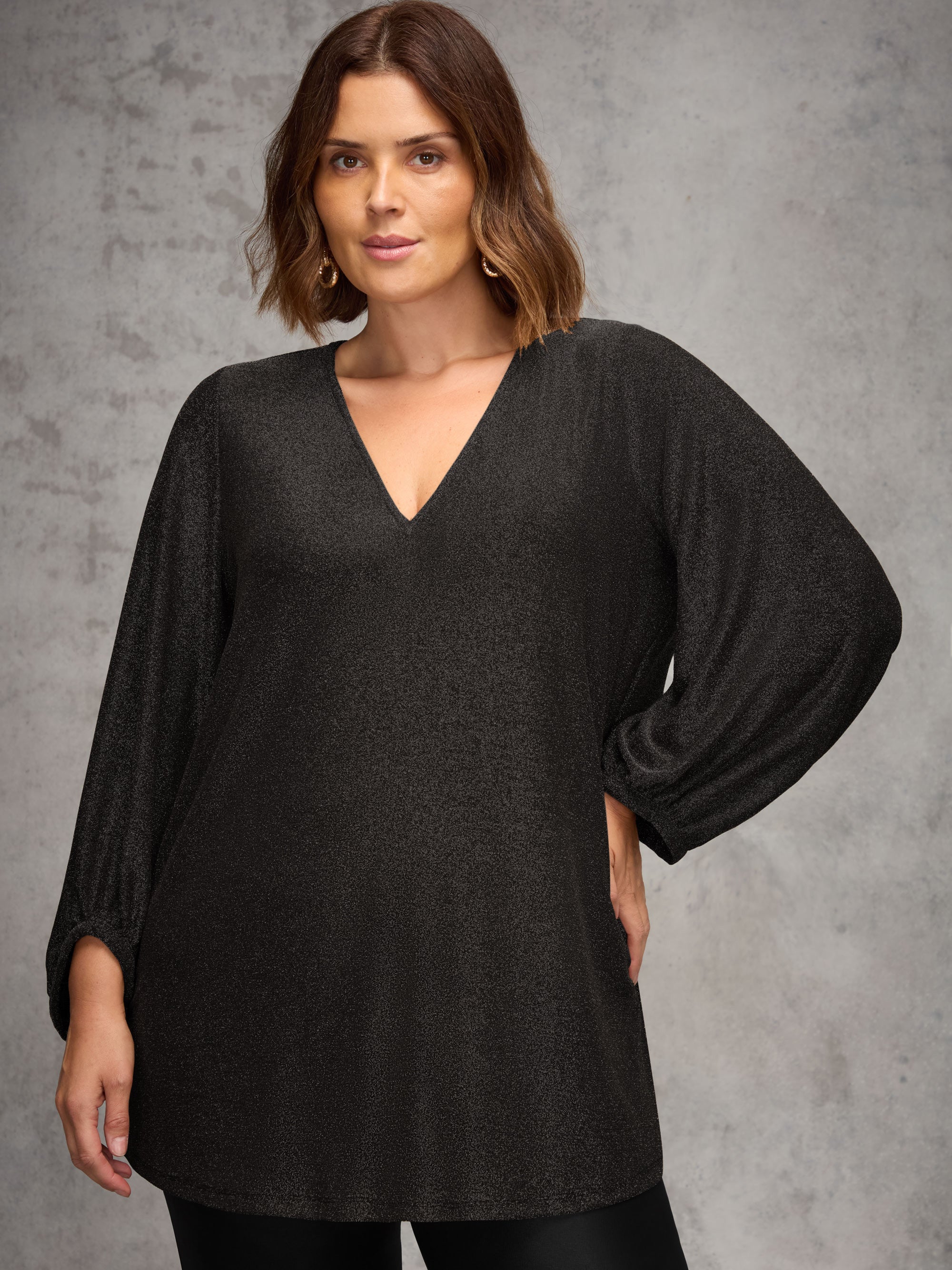 Black Blouson Sleeve Sparkle Jersey  Tunic