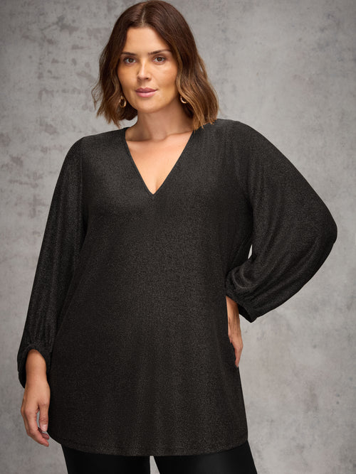 Black Blouson Sleeve Sparkle Jersey  Tunic