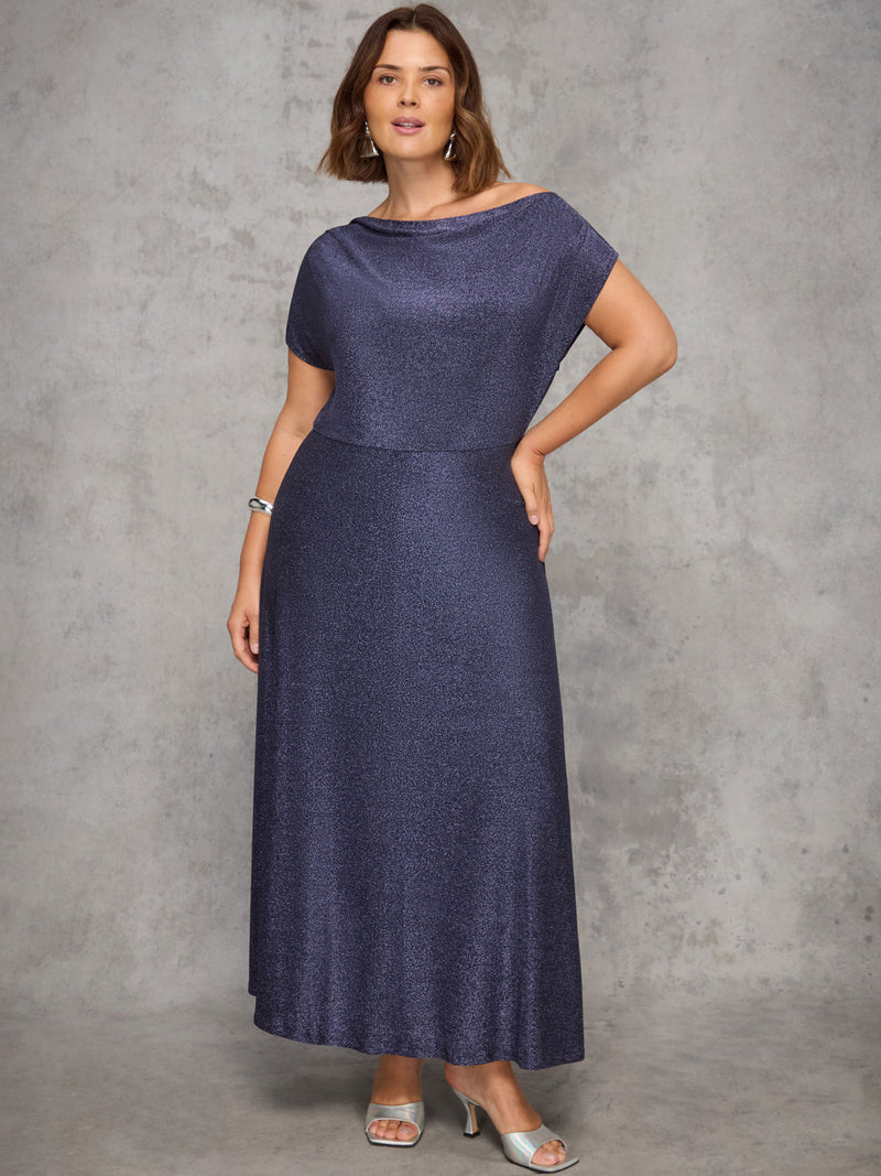 Purple Sparkle Asymmetric Maxi Dress