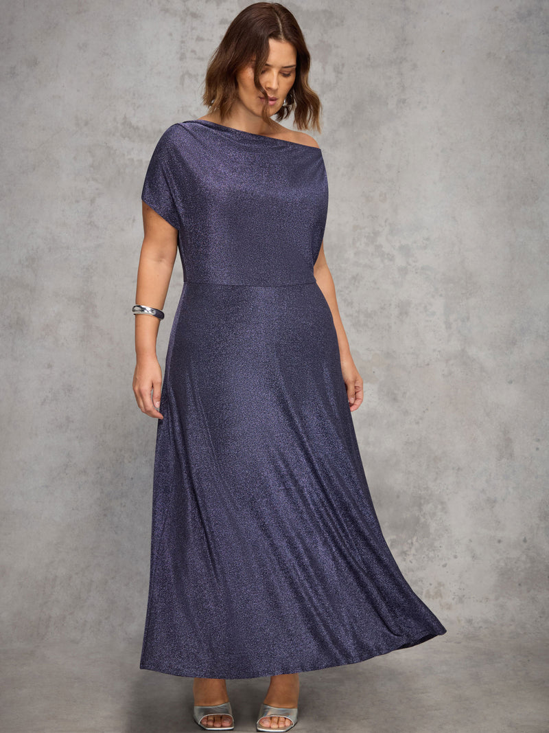Purple Sparkle Asymmetric Maxi Dress