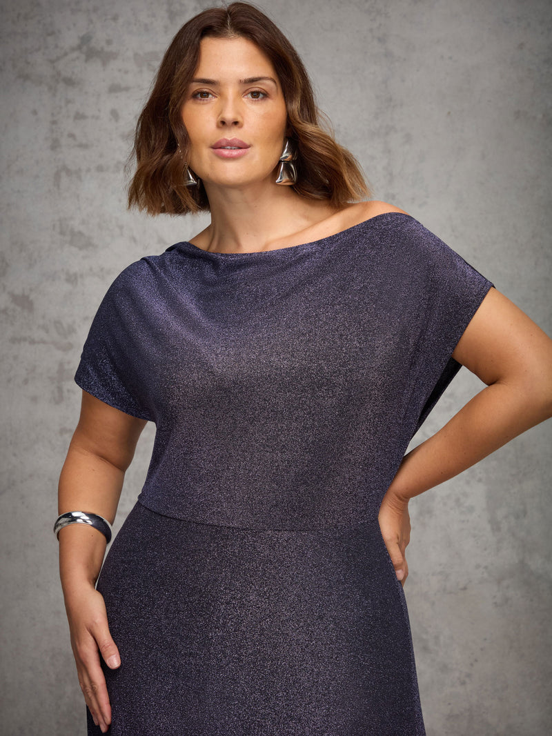 Purple Sparkle Asymmetric Maxi Dress