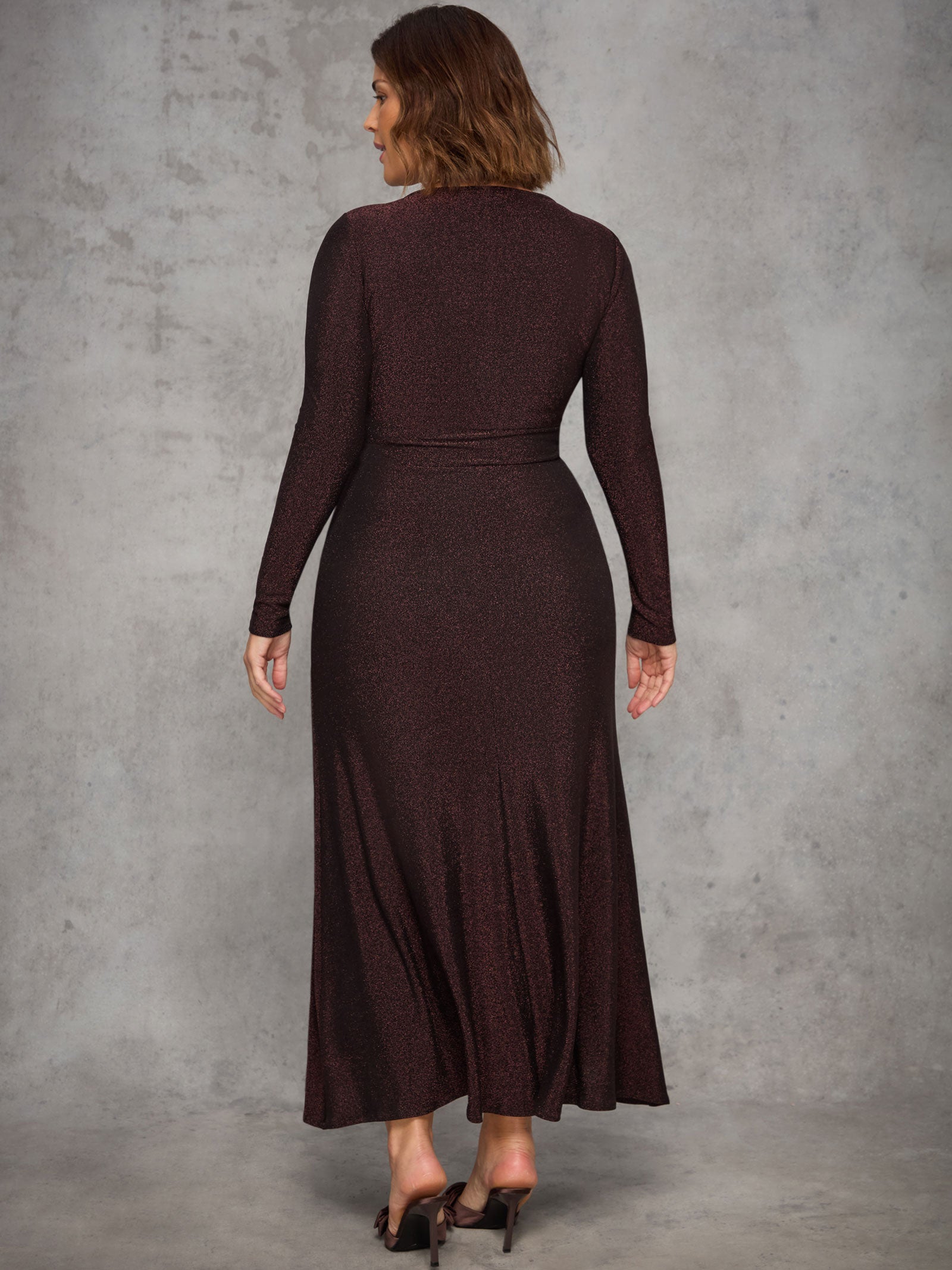 Bronze Sparkle Ruched Jersey Maxi Dress