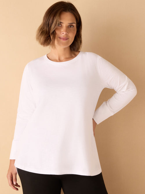 White Cotton Slub Crew Neck Long Sleeve T-Shirt