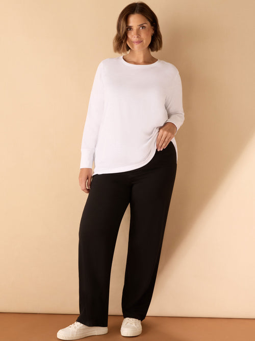 White Cotton Slub Crew Neck Long Sleeve T-Shirt
