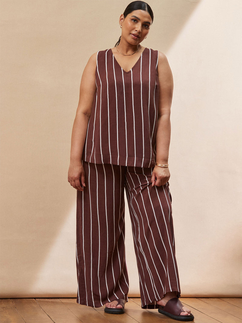 Chocolate Brown Stripe Wide Leg Trouser