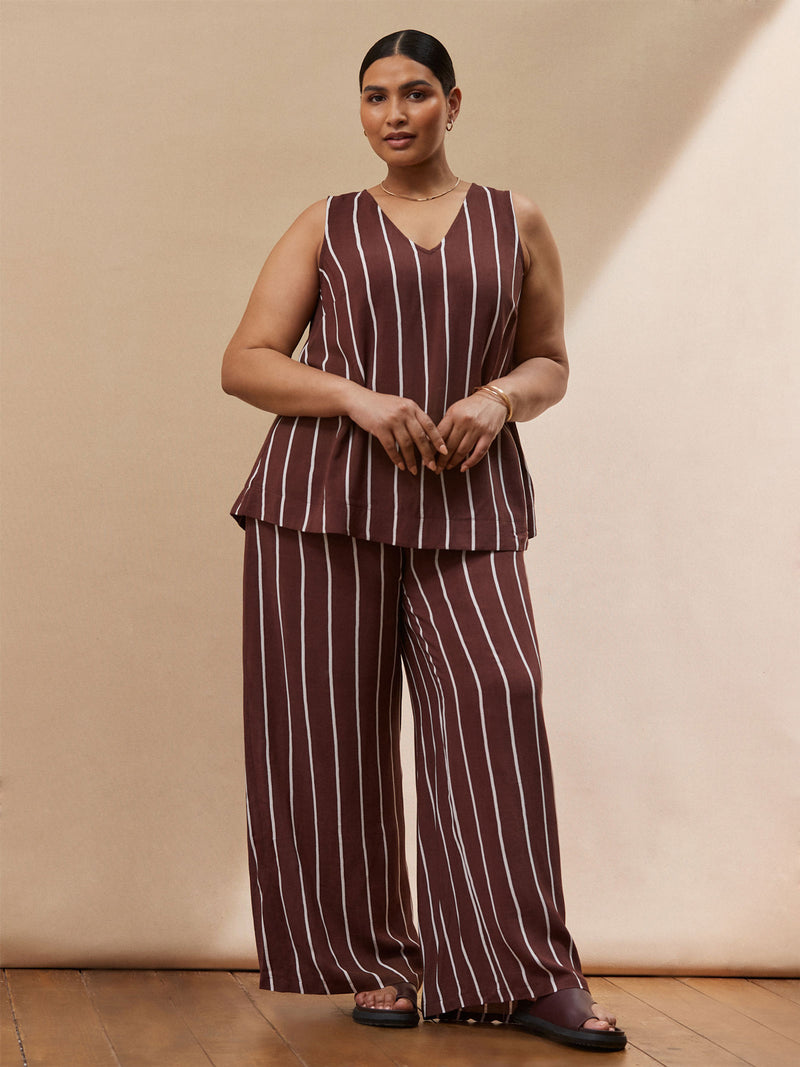 Chocolate Brown Stripe Wide Leg Trouser