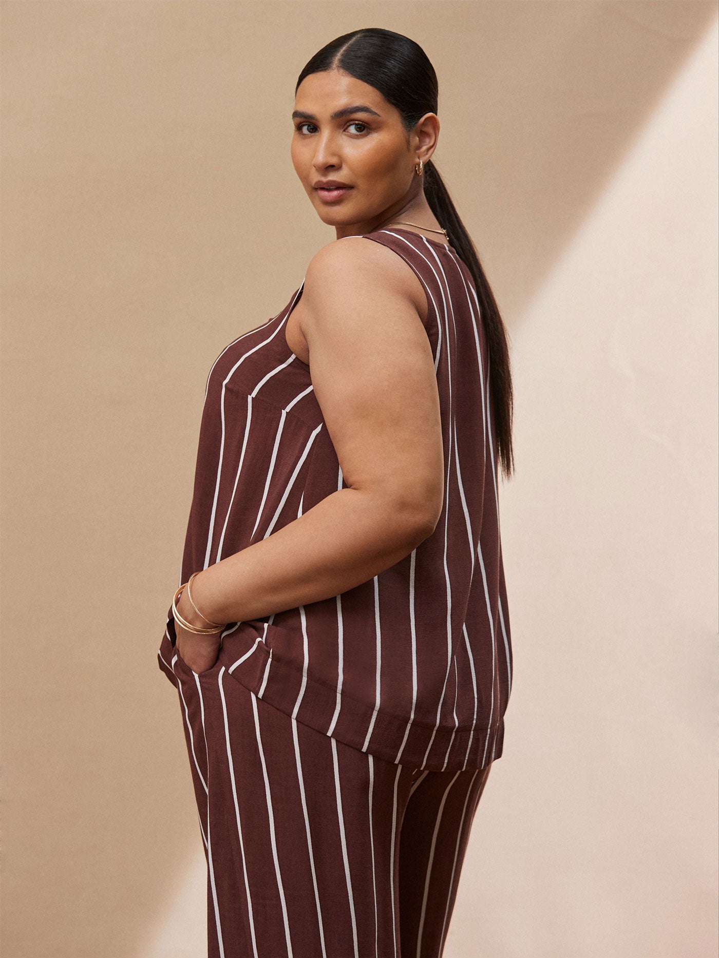 Brown Stripe Wide Leg Trouser