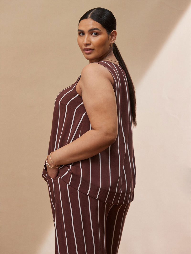 Chocolate Brown Stripe Wide Leg Trouser