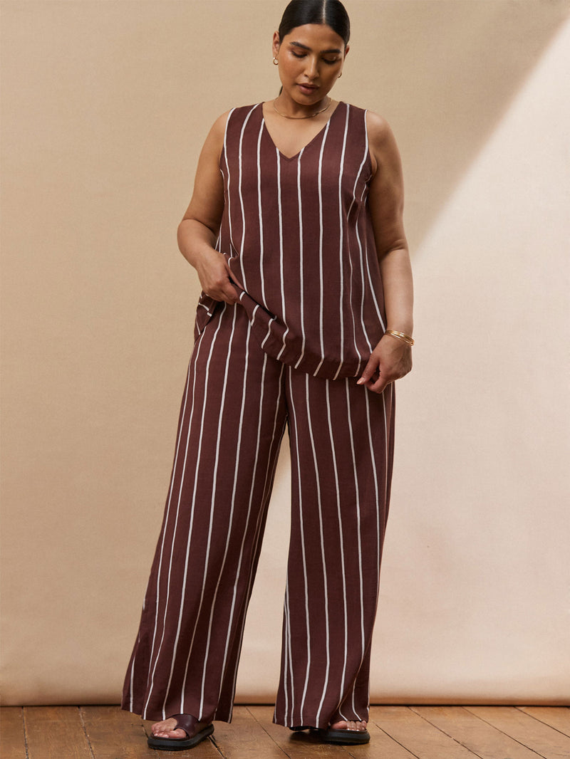 Chocolate Brown Stripe Wide Leg Trouser