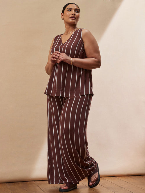 Brown Stripe Wide Leg Trouser