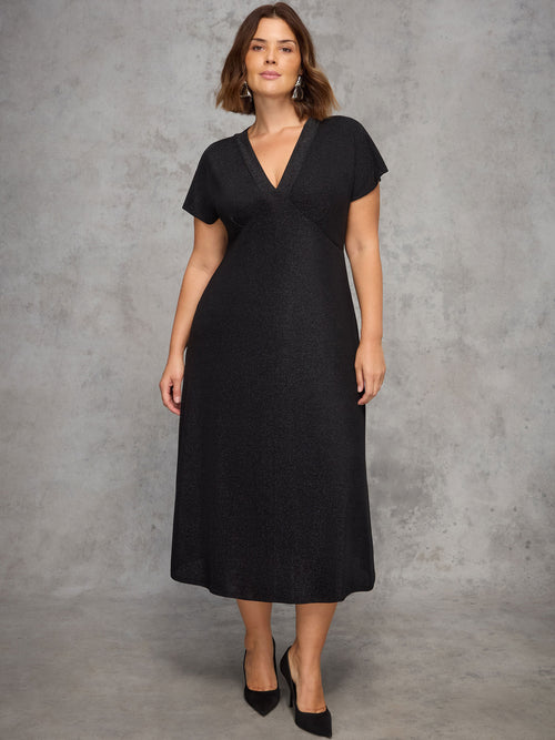 Black Sparkle Jersey Short Sleeve Dress