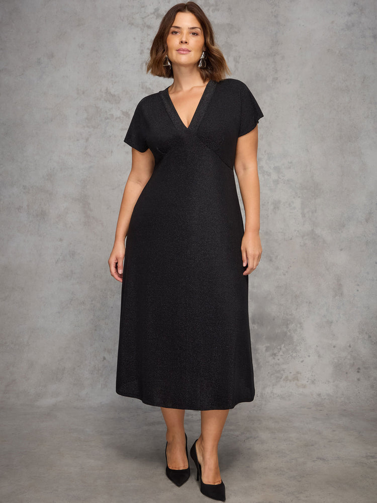 Black Sparkle Jersey Short Sleeve Dress