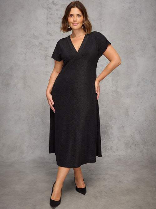 Black Sparkle Jersey Short Sleeve Dress